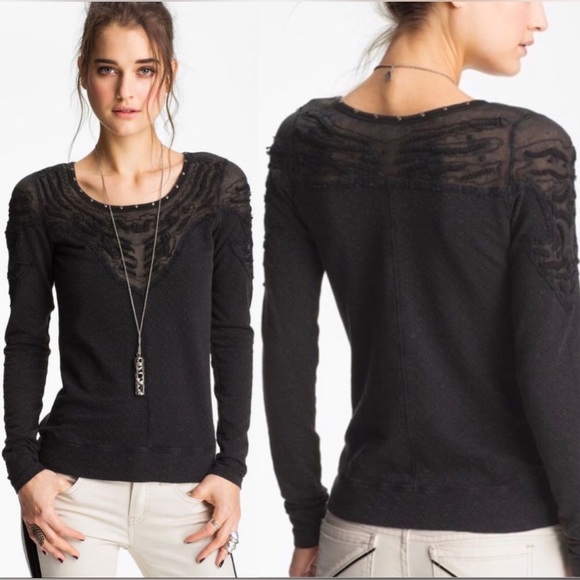 Free People Tops - Free People Barton Springs Studded Black Top Shirt L